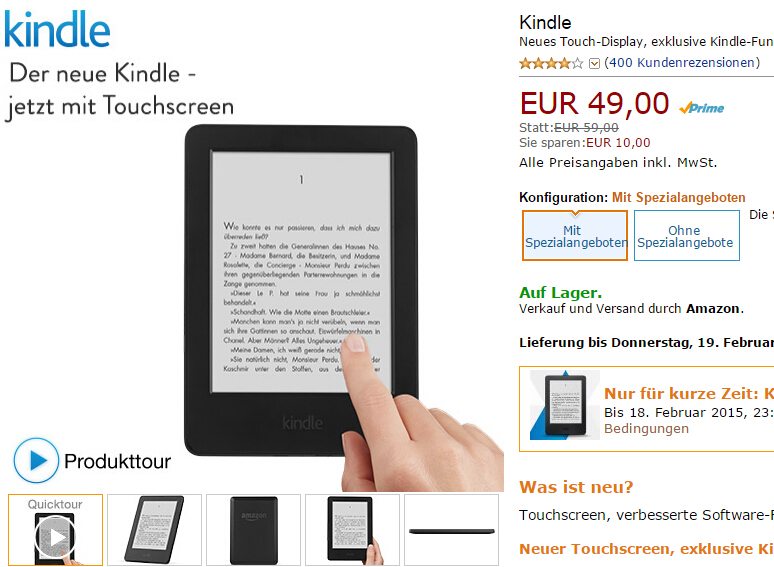 Kindle ab 49 EUR statt 59 EUR