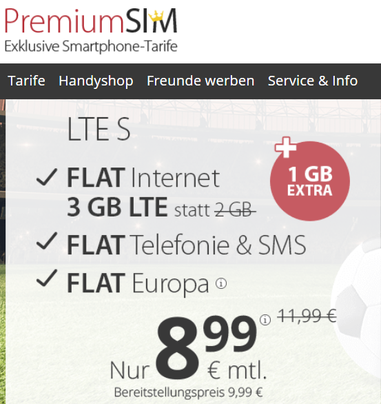 PremiumSIM mtl. kündbar Tarif 3GB